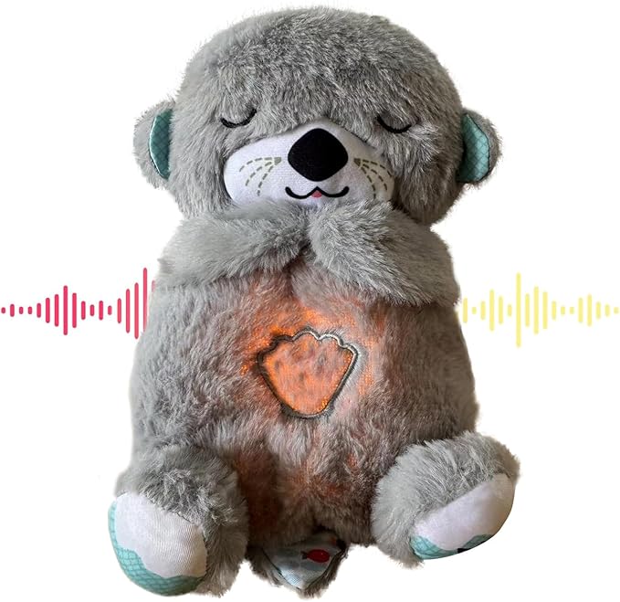 Breathing Teddy Otter Glowing Music for Baby Sensory Sleep Lights Rhythmic Simulation Plush for Babies Kids Soothing Sound and Décor Item