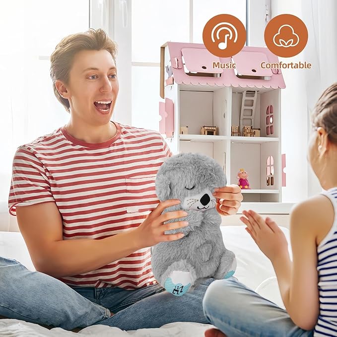 Breathing Teddy Otter Glowing Music for Baby Sensory Sleep Lights Rhythmic Simulation Plush for Babies Kids Soothing Sound and Décor Item