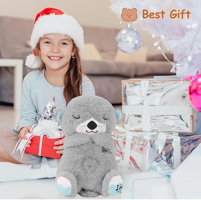 Breathing Teddy Otter Glowing Music for Baby Sensory Sleep Lights Rhythmic Simulation Plush for Babies Kids Soothing Sound and Décor Item