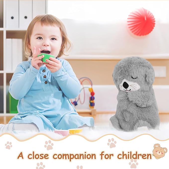 Breathing Teddy Otter Glowing Music for Baby Sensory Sleep Lights Rhythmic Simulation Plush for Babies Kids Soothing Sound and Décor Item