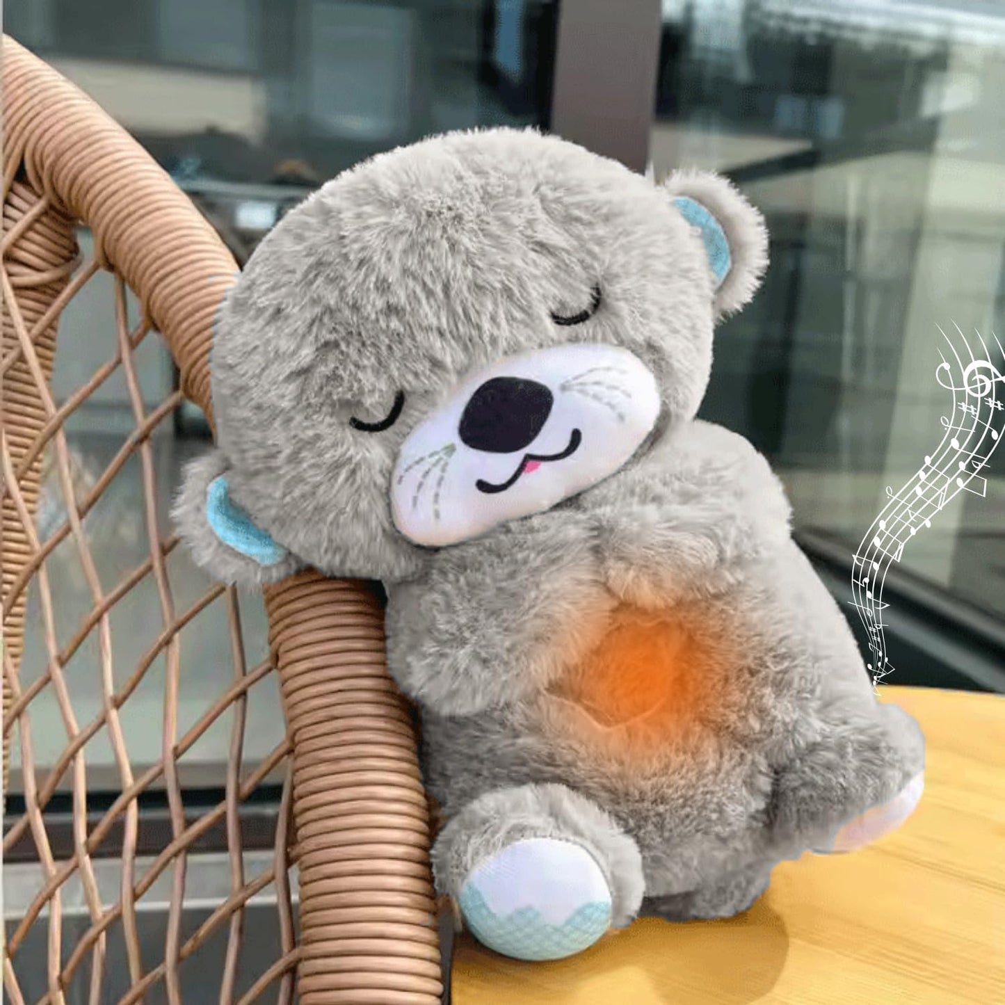 Breathing Teddy Otter Glowing Music for Baby Sensory Sleep Lights Rhythmic Simulation Plush for Babies Kids Soothing Sound and Décor Item